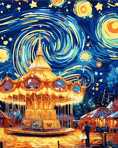 Yunnuo Paint by Numbers Kit for Adults Beginner,Paint by Number Canvas Starry Night,Couples in Amusement Parks Painting by Numbers,Suitable for Home Decor & Gift 16” W x 20”L - color: D-001-Park
