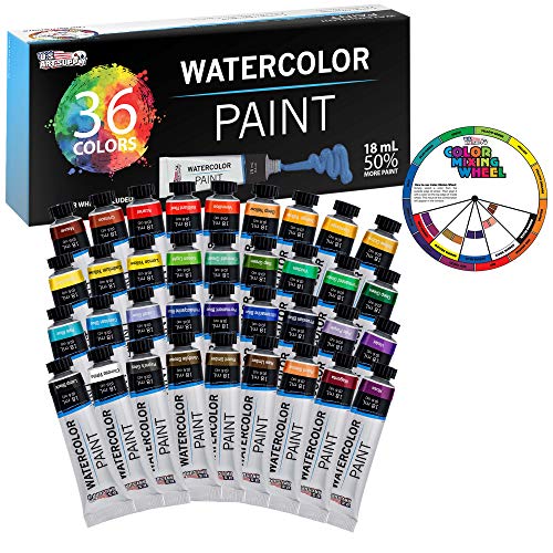 U.S. Art Supply 36-Color Water Colors Paint Set, 12ml Professional Watercolor Tubes, Vibrant Pigments - Water Colors Paint Adult Set for Artists - size: 0.6 Fl Oz (Pack of 36)