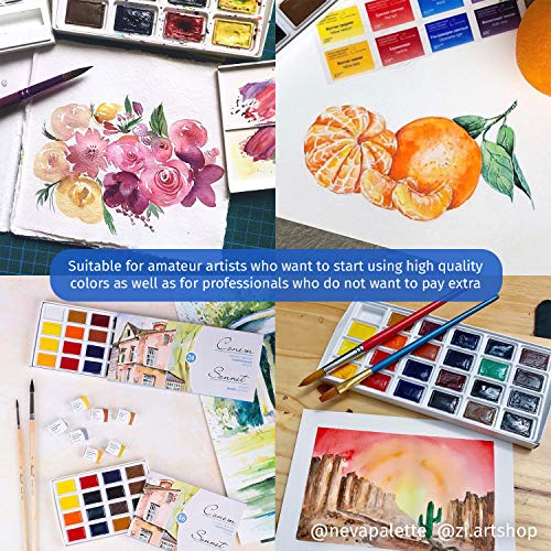 Sonnet Student Grade Watercolor Paint Set 24 Full Pans 2.5ml Vibrant Colors for Artists and Beginners in Cardboard Box by Nevskaya Palitra