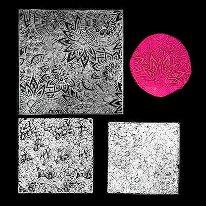 Premium Silicone Texture Stamp Sheets for Polymer Clay Jewelry and Clay Earrings - Set of 3 Floral and Unique Patterns - Easy to Use and Clean (Group 1) - color: Group 1