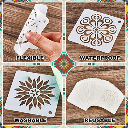 80 Pieces Mandala Stencils for Painting 3 x 3 Inch Mandala Painting Craft Stencils Reusable Templates for Wood Rocks Furniture Wall Floor DIY Art Projects Fabric Tile - style: Mandala