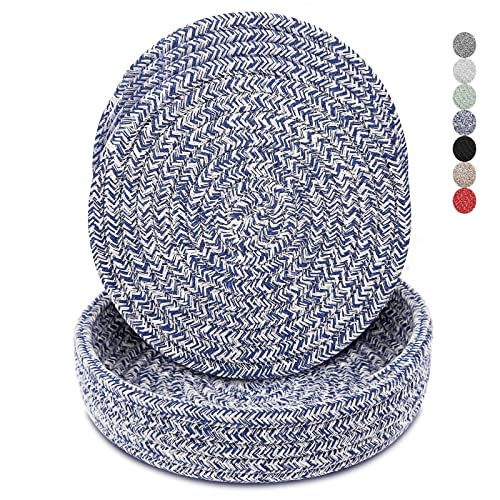 Trivets for Hot Dishes, Pots and Pans, Hot Pads with Storage Basket, Pot Holders for Kitchen, Heat Resistant Mat Protect Counter Home Essentials, Farmhouse Decor (Blue 4 PCS) - color: Blue