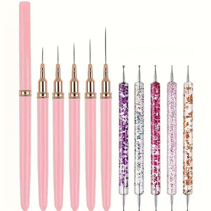 10Pcs Pink Nail Liner Brush & Dual-Ended Dotting Pen Set - Professional Ultra-Fine Liner Brush for French Tip, Intricate Patterns, Dot Art & Gel Polish Manicure, Salon & DIY Manicure Tool Kit - color: Liner Brush & Dotting Pen