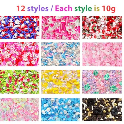 EHOPE 120G Fake Sprinkles Resin Sprinkles Fake Candy Sprinkles Clay Sprinkles Polymer Sprinkles Polymer Clay Slices for Nail Art DIY Crafts Cake Phone Case（Clay Slices+Sugar+Zuan+12C-120G - color: 01-Zuan+12Color