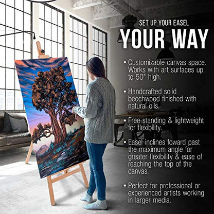 U.S. Art Supply 64" to 89" Sunset Medium A-Frame Wood Easel, Lyre Style Studio Easel - Wooden Artists Floor Stand, Sturdy, Adjustable Height to 48" Canvas - Painting, Drawing, Sign Display