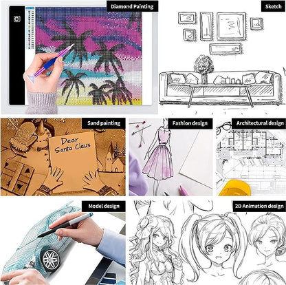 A3 LED Light Pad for Diamond Painting,Ratukall Diamond Art Light Board Kit,Adjustable Brightness Light Box for Tracing with Diamond Painting Accessories and Tools Includes Storage Case, Pens,Stand - style: 02-A3 Light Pad Kit