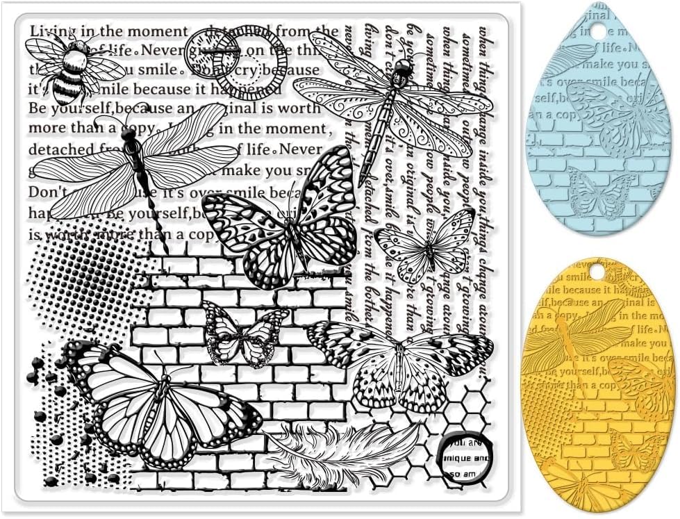 Generic Polymer Clay Texture Sheets Butterfly and Dragonfly Silicone Texture Stamp Rectangular Texture Plates 5.5x5.5 inches Clear