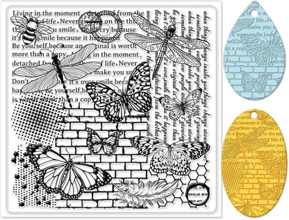 Generic Polymer Clay Texture Sheets Butterfly and Dragonfly Silicone Texture Stamp Rectangular Texture Plates 5.5x5.5 inches Clear