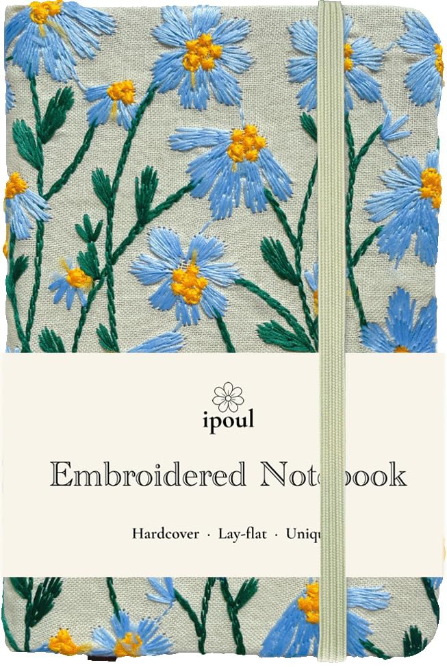 Pocket Notebook, Small Sketchbook, A6 Journal, 4x6, Daisy Gifts for Women, Floral Notebook, Embroidery Journal, Blank Paper, Hardcover, Lay Flat, Elastic Band, Diary for Girls, Blue Daisy - color: A6-Band-Blue, style: Plain