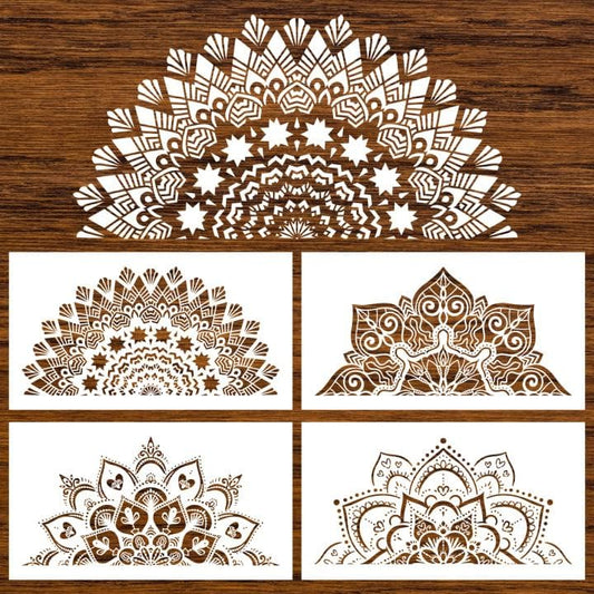 18x10 Inch Mandala Stencil Reusable Painting Templates - Floral Design Craft Stencil for DIY Wall, Tile, Furniture, Canva, Outdoor Indoor Decoration - 4 PCS - color: Style 2