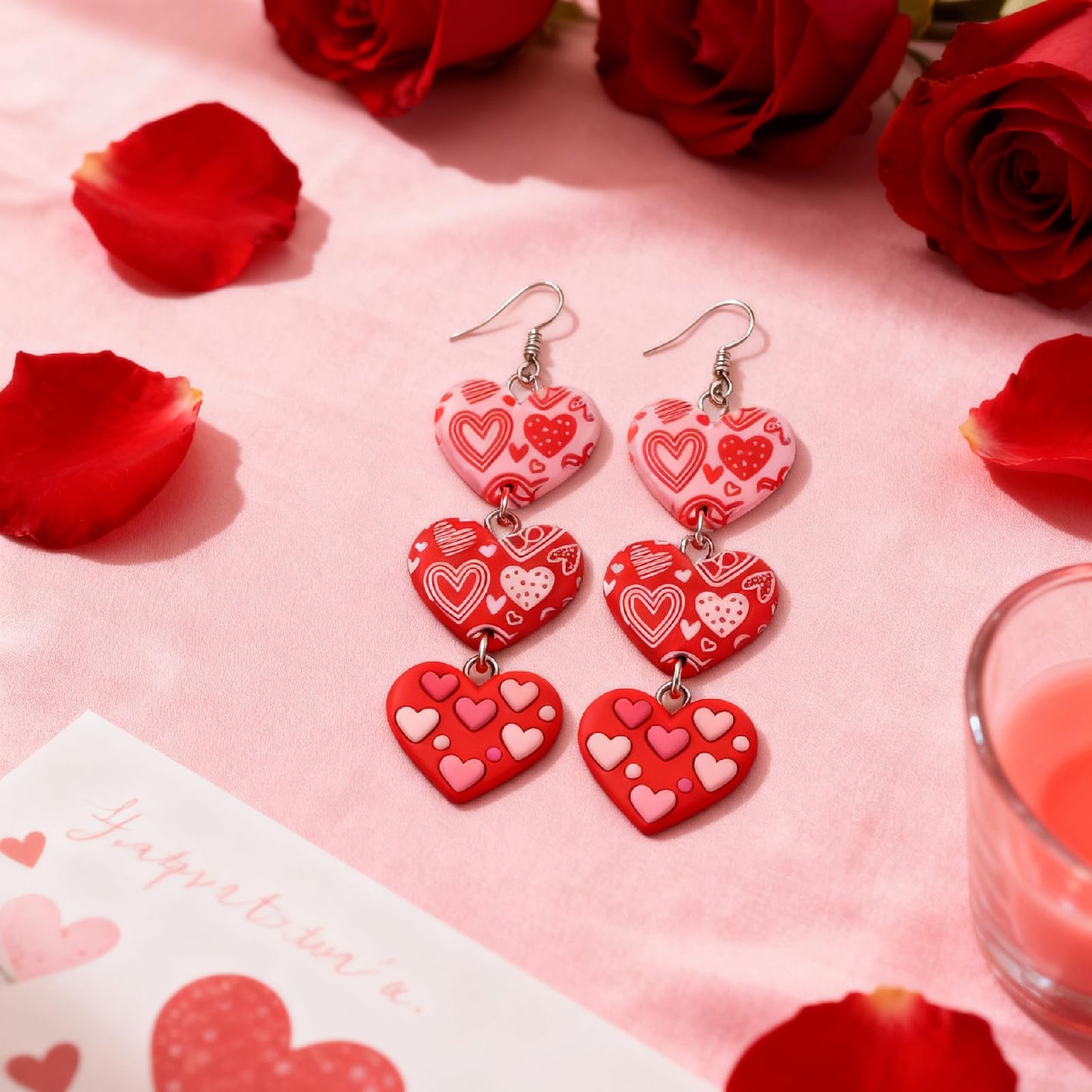 CHGCRAFT 4 Pcs Valentine's Day Heart and Rose Polymer Clay Texture Sheet Mandala Silicone Clay Texture Mat for Polymer Clays Making Earrings Jewelry DIY Crafts 5.5 × 5.5 Inch - style: Heart and Rose