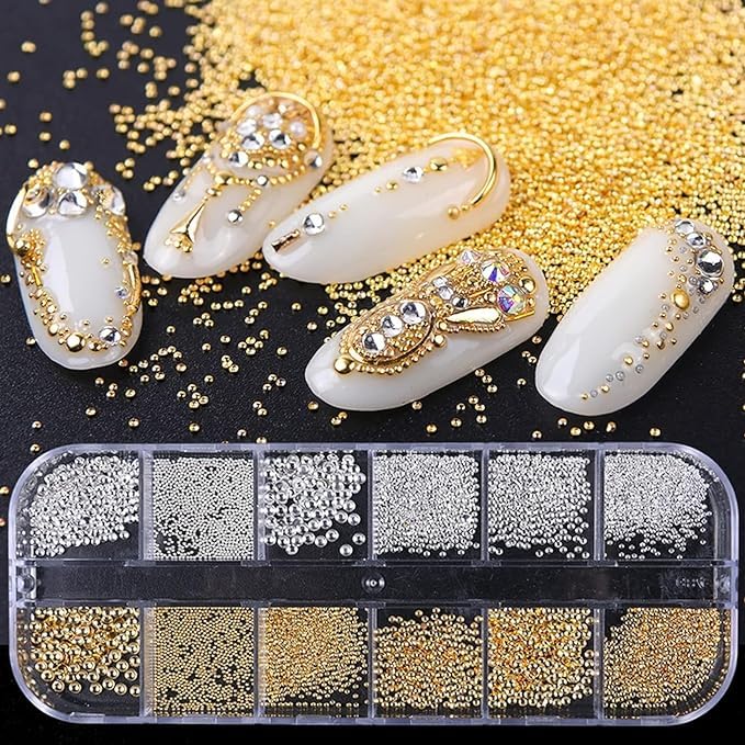 Nail Art Pearls with Nail Rhinestones Glue Gel Flatback Pearls Nail Charms Luxurious Nail Supplies Accessories Gold Silver Nail Gems Jewelry Pearls for Women Nail Design - color: Colorful-01