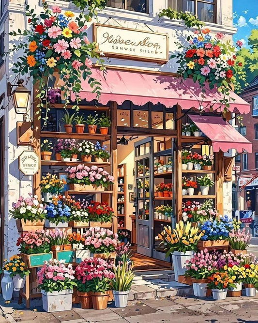GEEHEIY Paint by Numbers Kit for Adults, Flower Shop DIY Painting on Canvas, Cottagecore Floral Paint by Number Kit with Acrylic Paint, Garden Wall Art Home Decor Gift 16x20 Inch - color: TRTDNF1P304