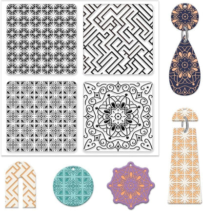Mandala Flowers Polymer Clay Texture Sheets Geometry Clay Modeling Pattern Pad Clay Texture Mat Embossing Folders Clay for DIY Jewelry Making Craftwork and Printing Patterns,5.5x5.5Inch
