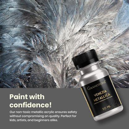 GRANOTONE Acrylic Venezia Metallic Colour, Non-Fading & Shimmering Metallic Acrylic Paint with Rich Pigments | Non-Toxic Metallic Colours Ideal for Kids, Artist & Beginners (Silver 50ml) - color: Silver 50ml