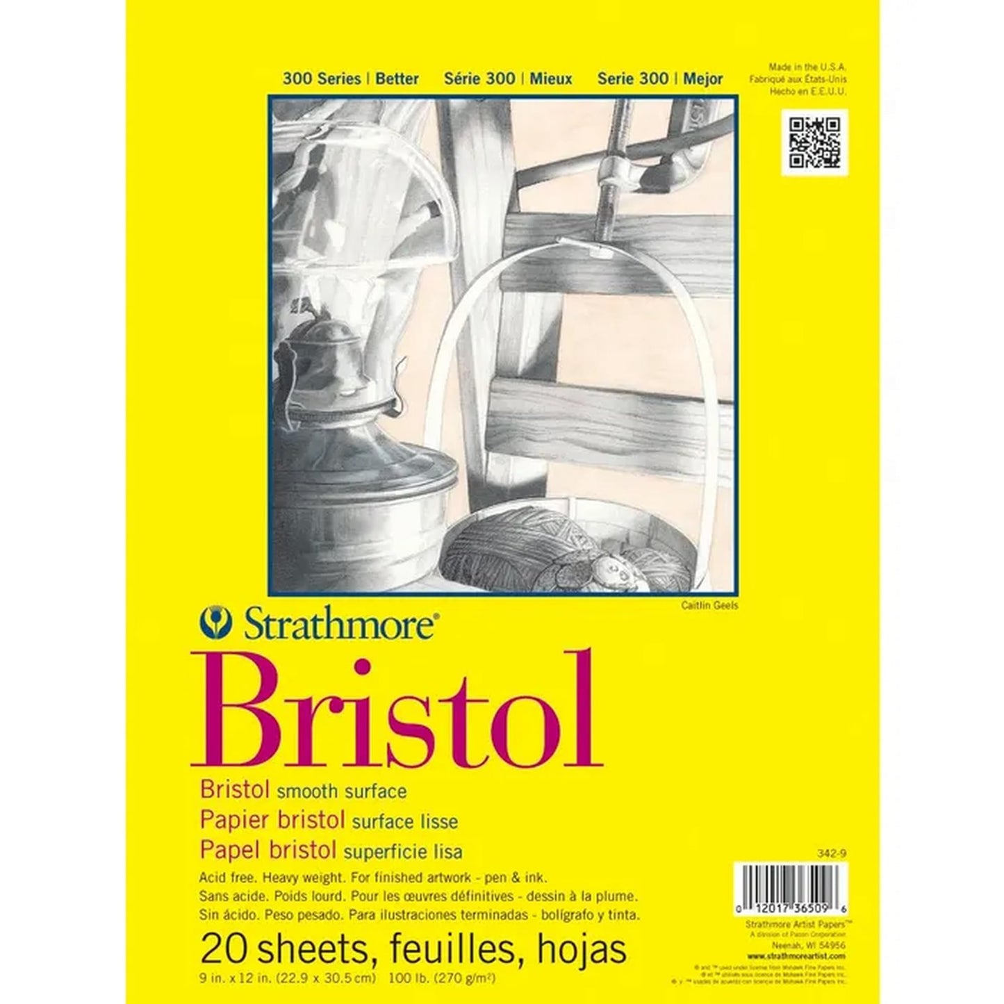 Strathmore 300 Series Smooth Bristol Pad, 9 x 12 Inches, 100 lb, 20 Sheets (Case Of 2)