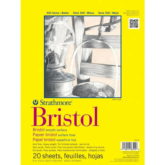 Strathmore 300 Series Smooth Bristol Pad, 9 x 12 Inches, 100 lb, 20 Sheets (Case Of 2)