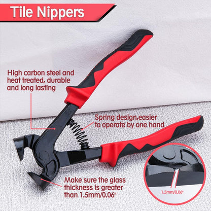 2Pcs Heavy Duty Wheeled Glass Mosaic Nipper and Ceramic Tile Nipper with Comfortable TPR Handle, Glass Tile Nippers Set for Quickly Cutting Ceramic Stained Glass Mosaic Tile