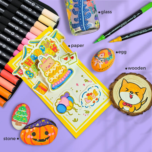 Artecho Acrylic Paint Markers 72 Colors with Bag, Acrylic Paint Pens with Brush Tip and Fine Tip for Stone, Rock Painting, Paper, Pumpkin, Wood, Egg, Canvas, Ceramic, Fabric, leather, Glass - color: 72 Colors
